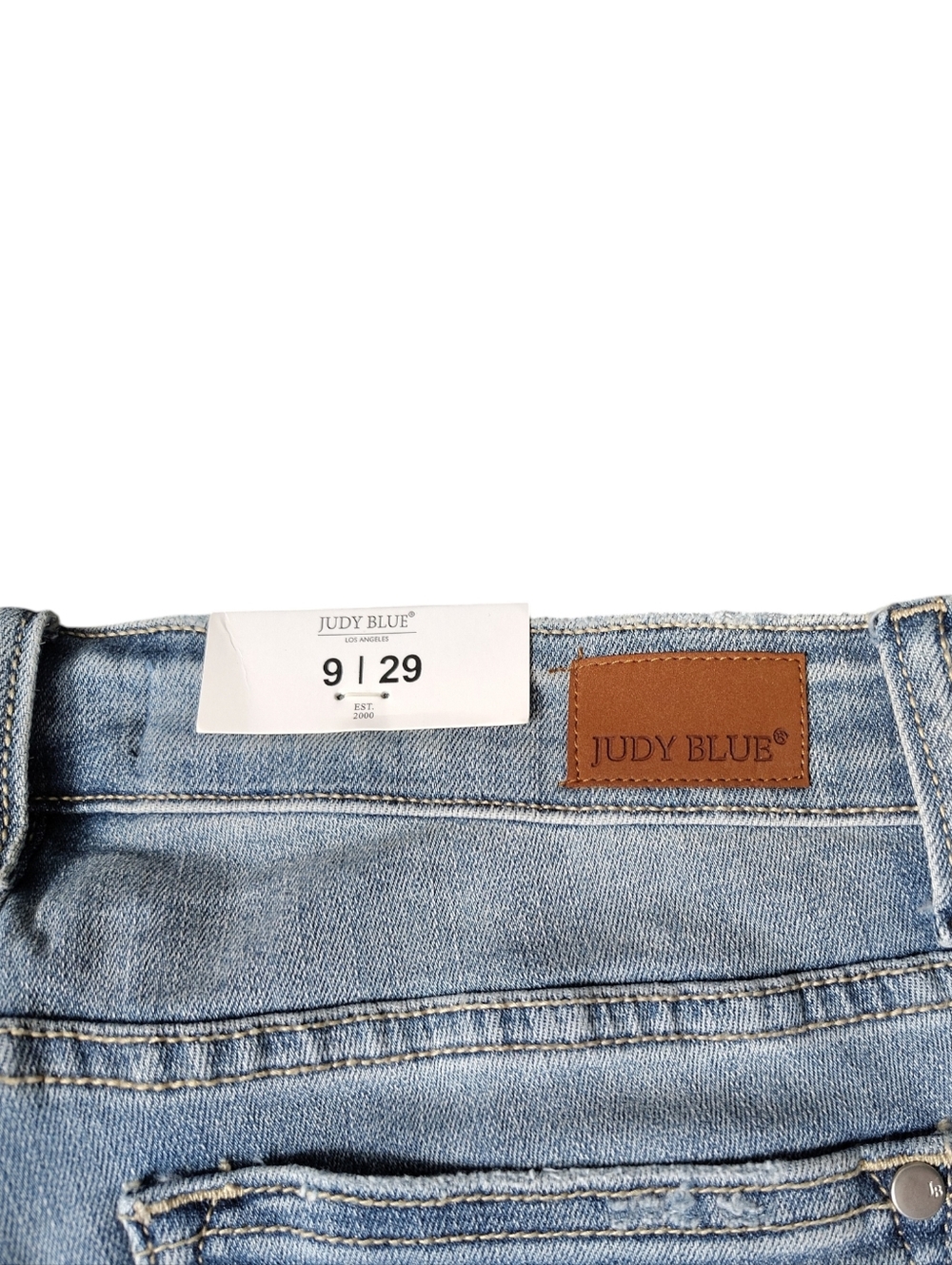 Judy Blue Light Wash Distressed Denim Bermuda Shorts - Light Blue - Picture 5 of 5
